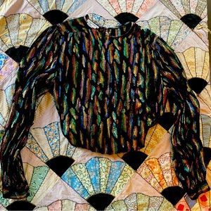 VINTAGE Top Lloyd Williams Long sleeve Blouse Metallic Sheer Colorful Sparkle